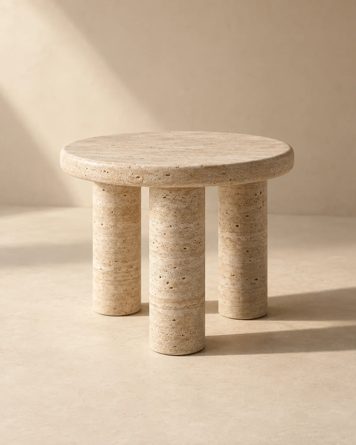 Plinth side table in Sand travertine