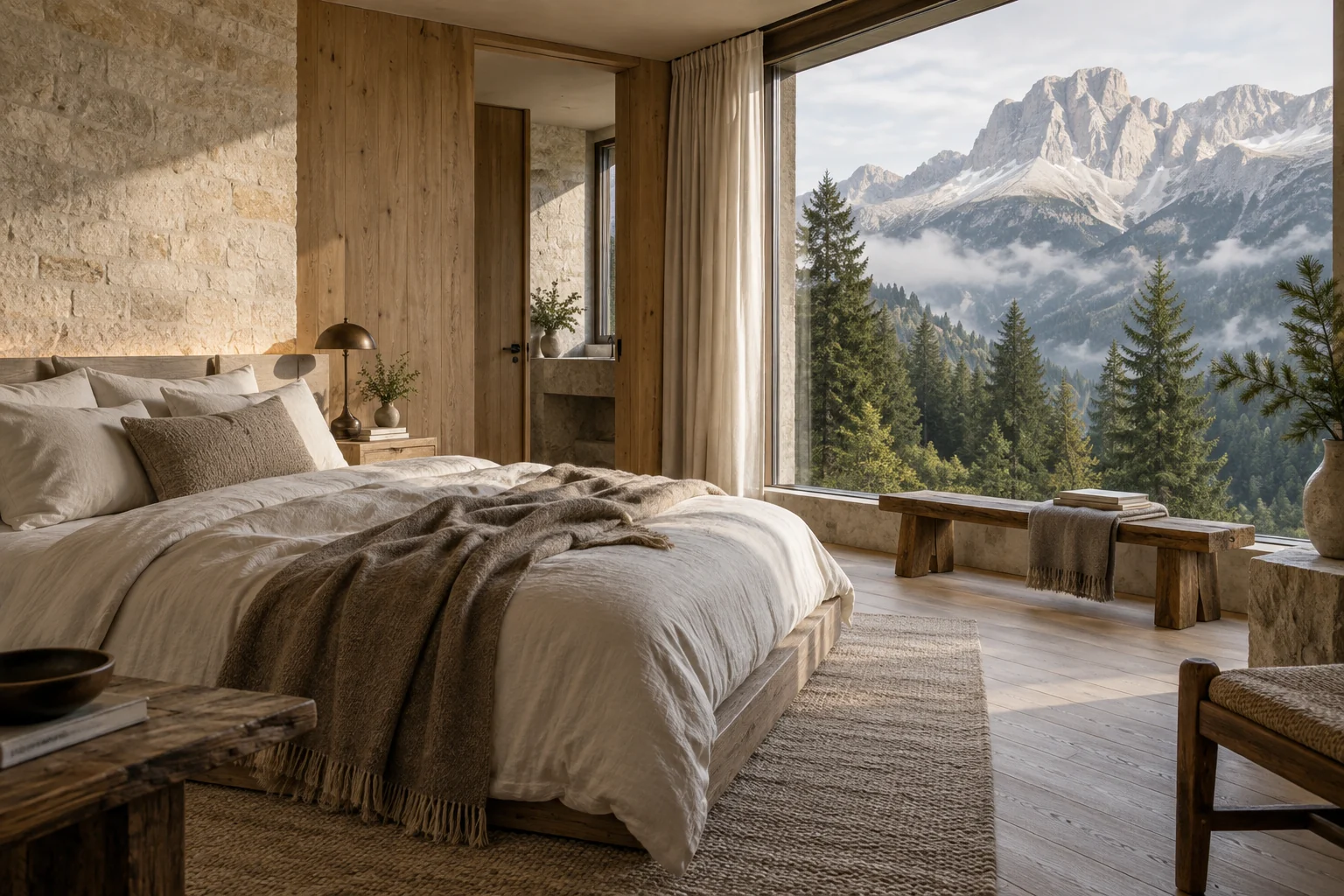 Forest Suite: natural linen, limestone and pine forest & morning light