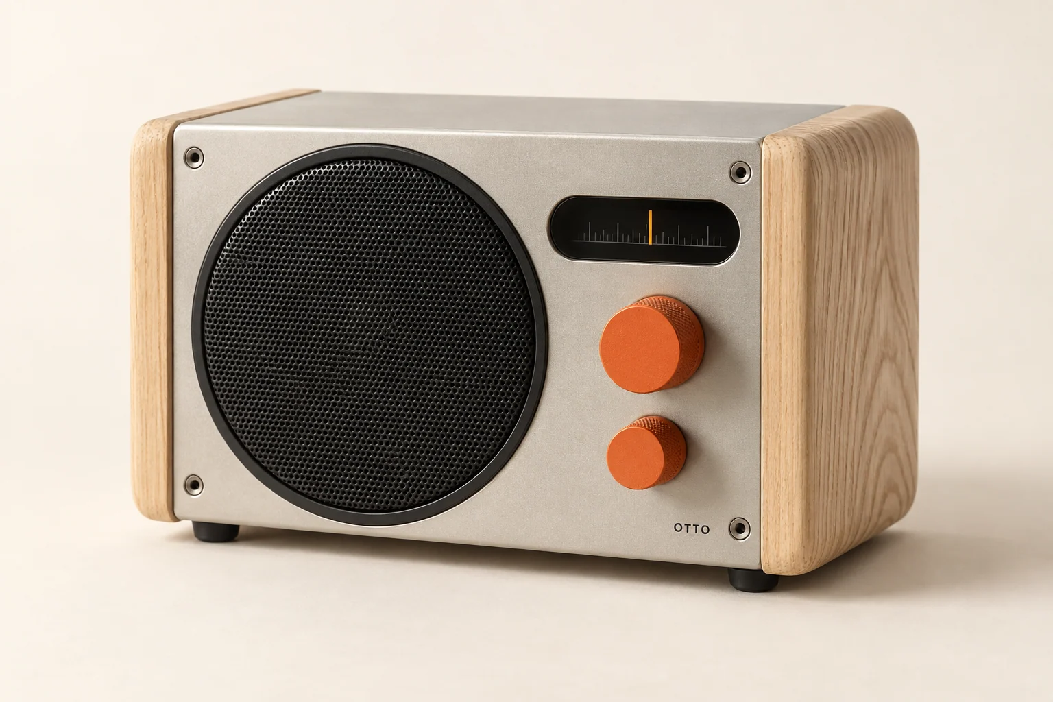 PERCH 01 in Silver / ash, with orange controls and natural ash sides